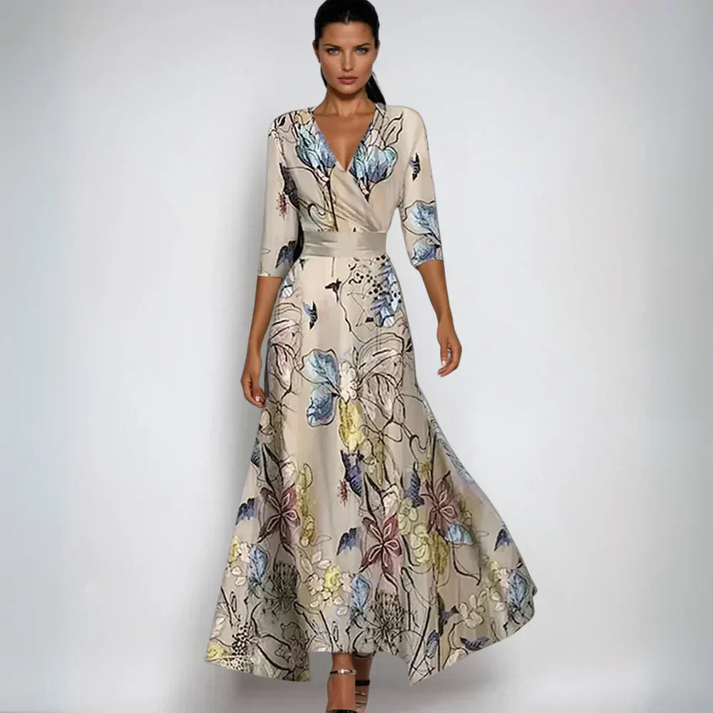 WW | Maxikleid Mit V-Ausschnitt Und Lebendigem Abstraktem Print Für Damen