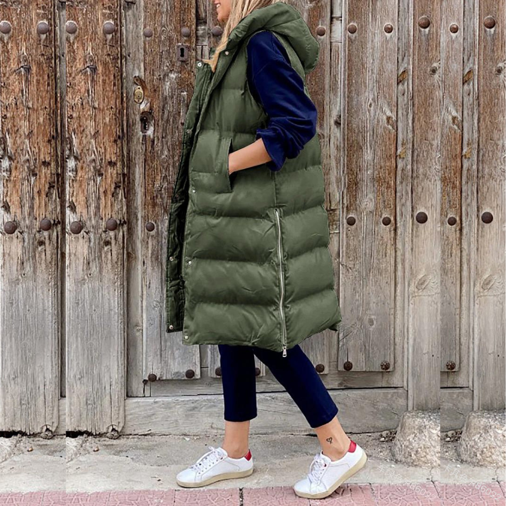 WW | Stylische Lange Weste Mit Kapuze