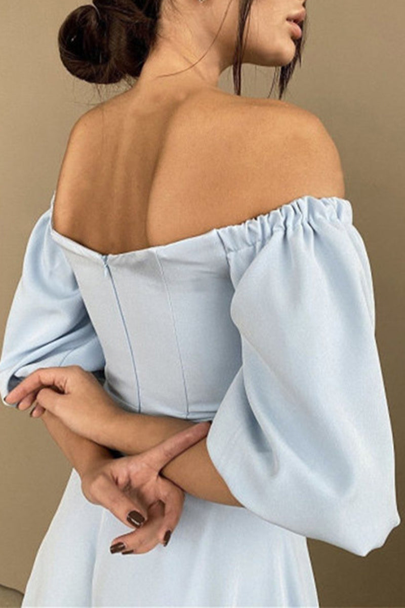 WW | Elegante Einfarbige Off The Shoulder A-Linie Kurze Ärmel Kleid