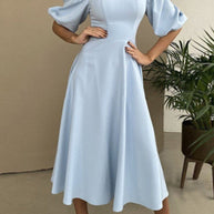 WW | Elegante Einfarbige Off The Shoulder A-Linie Kurze Ärmel Kleid