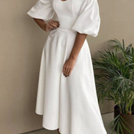 WW | Elegante Einfarbige Off The Shoulder A-Linie Kurze Ärmel Kleid