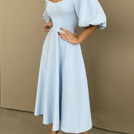 WW | Elegante Einfarbige Off The Shoulder A-Linie Kurze Ärmel Kleid