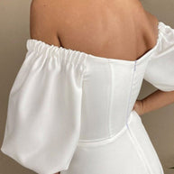 WW | Elegante Einfarbige Off The Shoulder A-Linie Kurze Ärmel Kleid