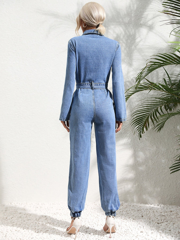 Jumpsuit mit Pattentasche und Jeansgürtel