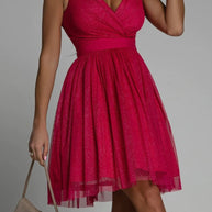 WW | Sexy Elegante Druck Mesh V-Ausschnitt Abendkleid Kleider