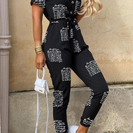 WW | Lässiger Druck Patchwork Umgeschlagener Kragen Reguläre Jumpsuits