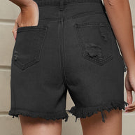 WW | Entspannte Einfachheit Solide Quaste Niete Gerade Denim Shorts