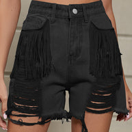 WW | Entspannte Einfachheit Solide Quaste Niete Gerade Denim Shorts