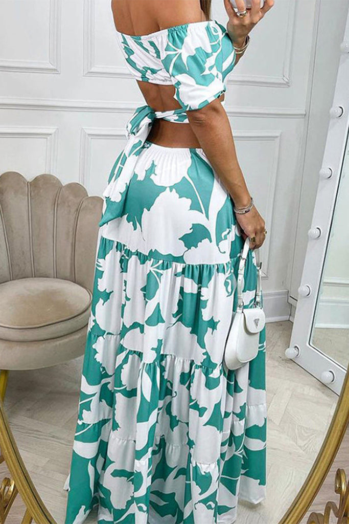 WW | Sexy Elegant Print Frenulum Off The Shoulder Gedruckte Kleider