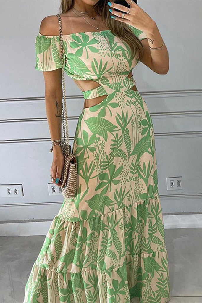 WW | Sexy Elegant Print Frenulum Off The Shoulder Gedruckte Kleider