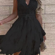 WW | Süß Elegant Fest Mesh V-Ausschnitt Unregelmäßig Kleid Kleider