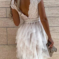 WW | Süß Elegant Fest Mesh V-Ausschnitt Unregelmäßig Kleid Kleider