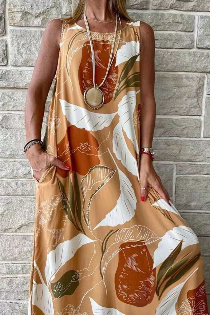 WW | Lässige Urlaub Blumen O Hals Gedrucktes Kleid Kleider