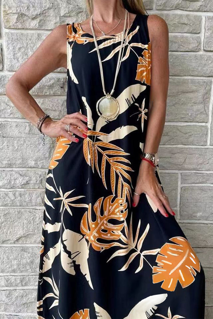 WW | Lässige Urlaub Blumen O Hals Gedrucktes Kleid Kleider