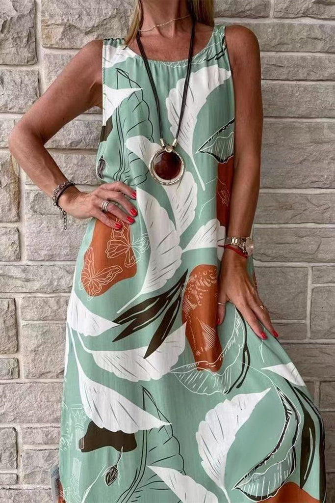 WW | Lässige Urlaub Blumen O Hals Gedrucktes Kleid Kleider