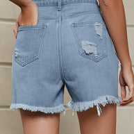 WW | Entspannte Einfachheit Solide Quaste Niete Gerade Denim Shorts