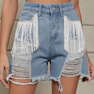WW | Entspannte Einfachheit Solide Quaste Niete Gerade Denim Shorts