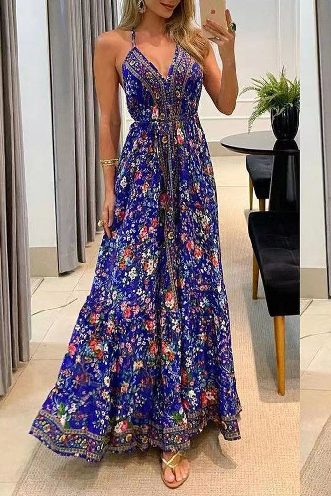 WW | Bohemian College National Totem Patchwork V-Ausschnitt Gedrucktes Kleid Kleider