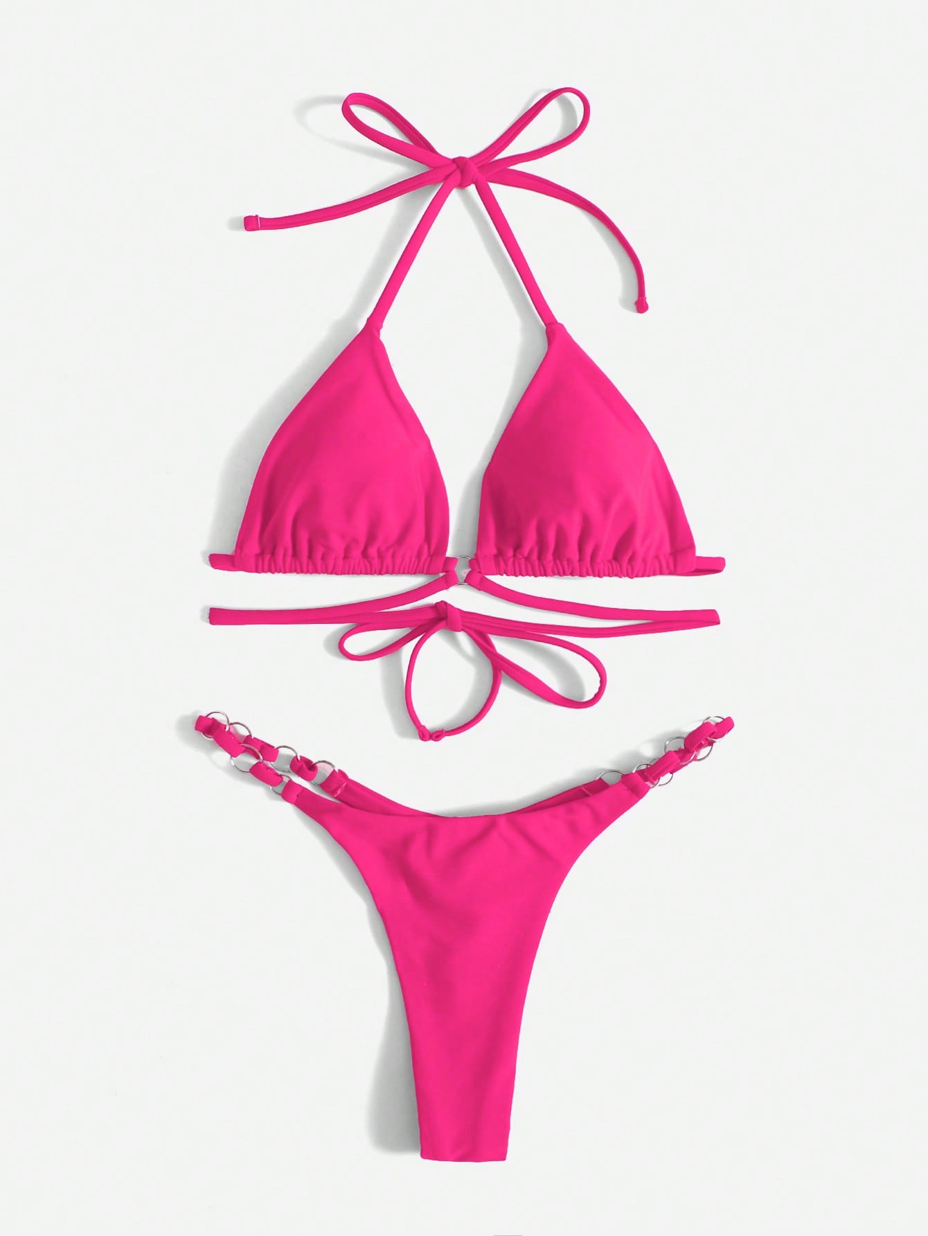 WW | Roter Halter-Triangle-Bikini mit Ringdetail für Damen