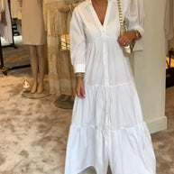 WW | Lange Weiße Kleid mit Hemdkragen