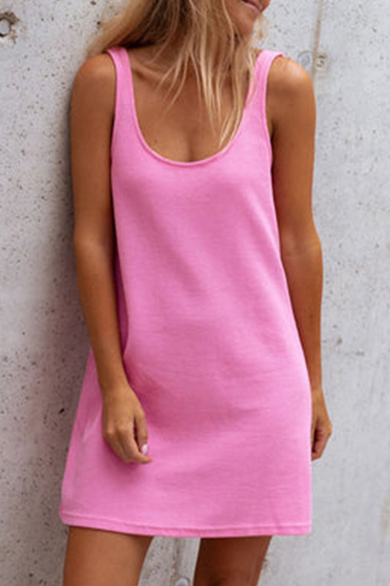 WW | Sexy Casual Solid U Neck Vest Kleid Kleider- 8 Farben