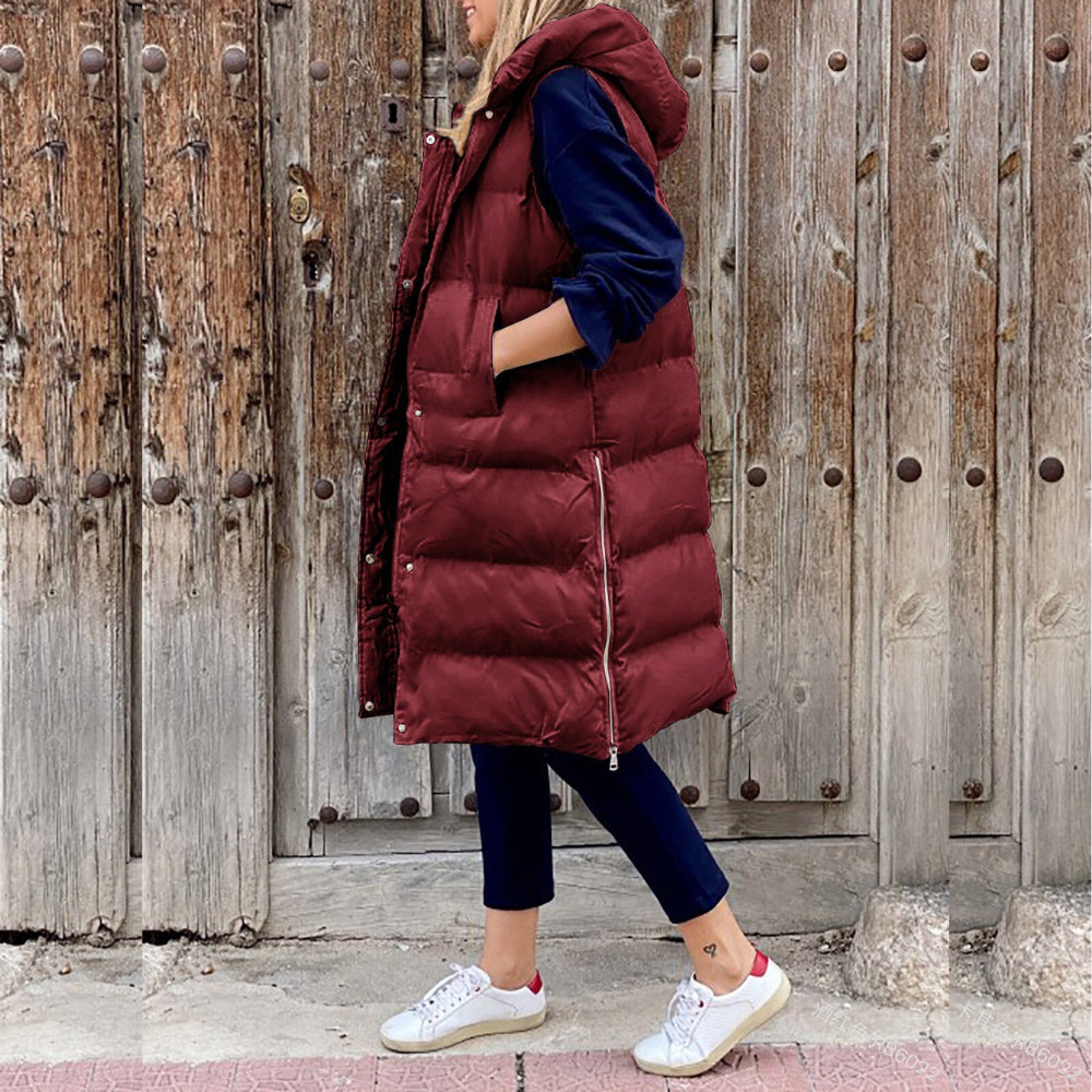 WW | Stylische Lange Weste Mit Kapuze