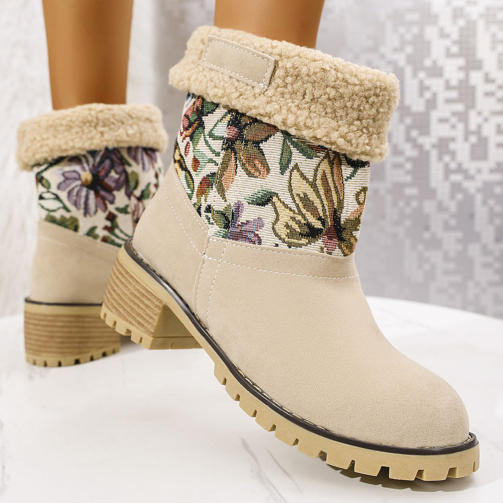 Wolff | Damen Stiefeletten - Winterstiefel mit Blumenmuster, warmem Futter und stabilem Absatz