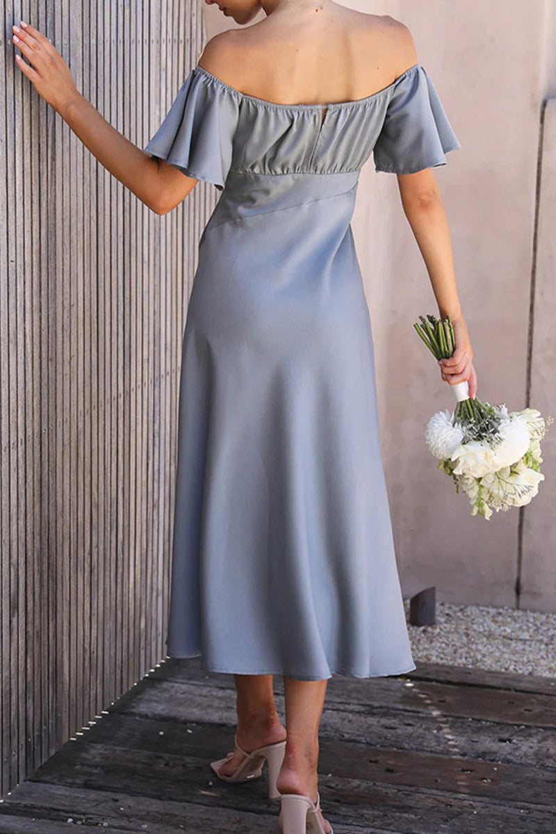 WW | Sexy Celebrities Einfarbige Schlitz Off The Shoulder Gefaltete Kleider