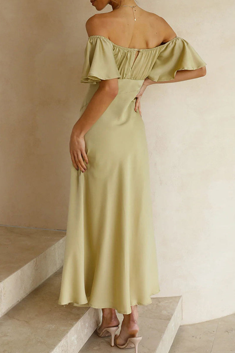 WW | Sexy Celebrities Einfarbige Schlitz Off The Shoulder Gefaltete Kleider