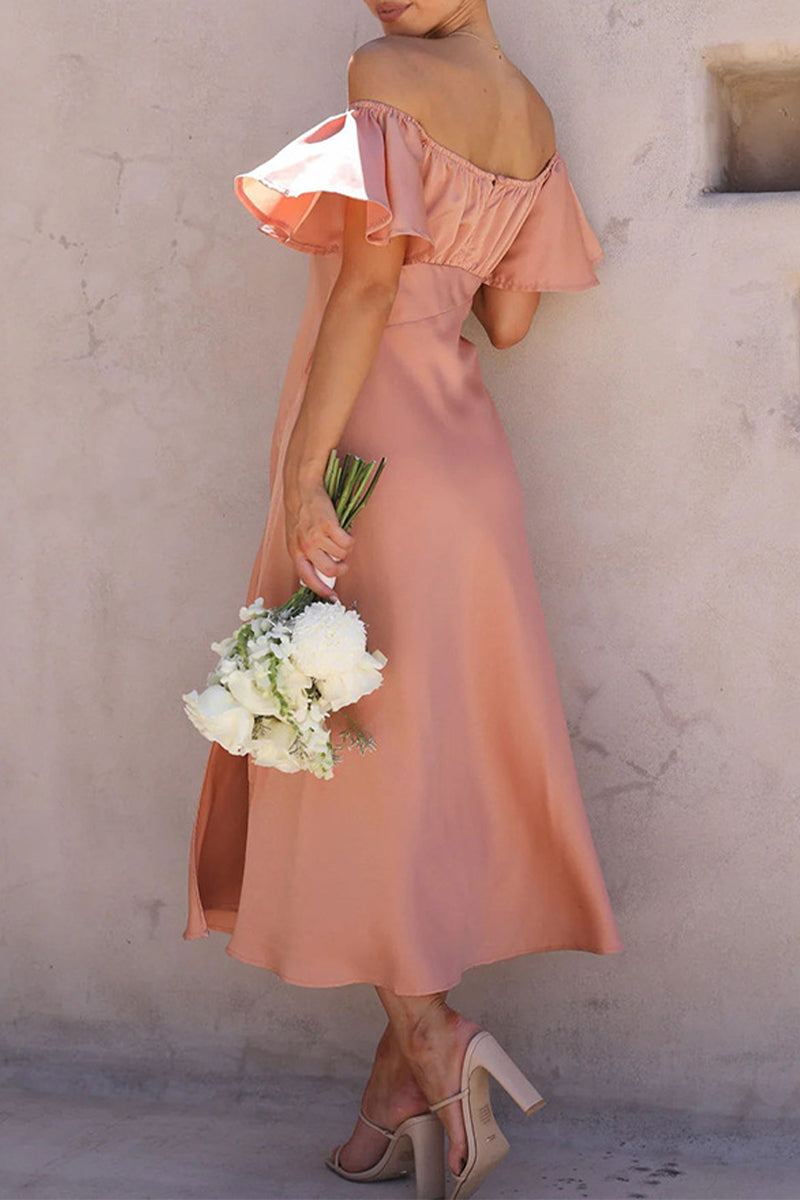 WW | Sexy Celebrities Einfarbige Schlitz Off The Shoulder Gefaltete Kleider