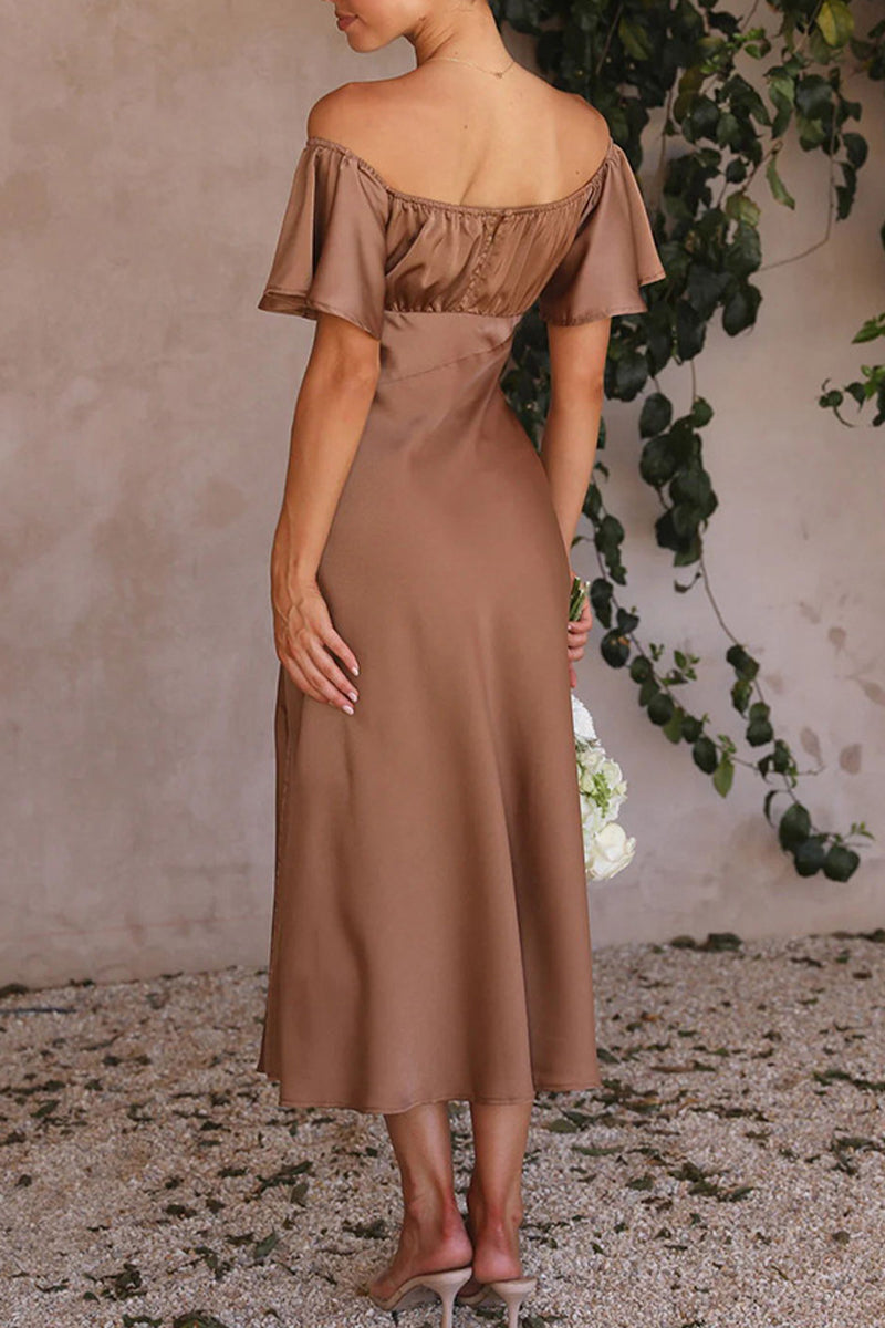 WW | Sexy Celebrities Einfarbige Schlitz Off The Shoulder Gefaltete Kleider
