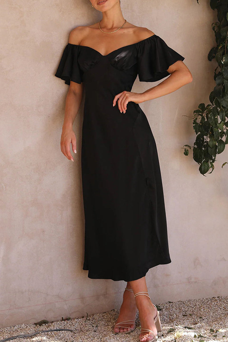WW | Sexy Celebrities Einfarbige Schlitz Off The Shoulder Gefaltete Kleider