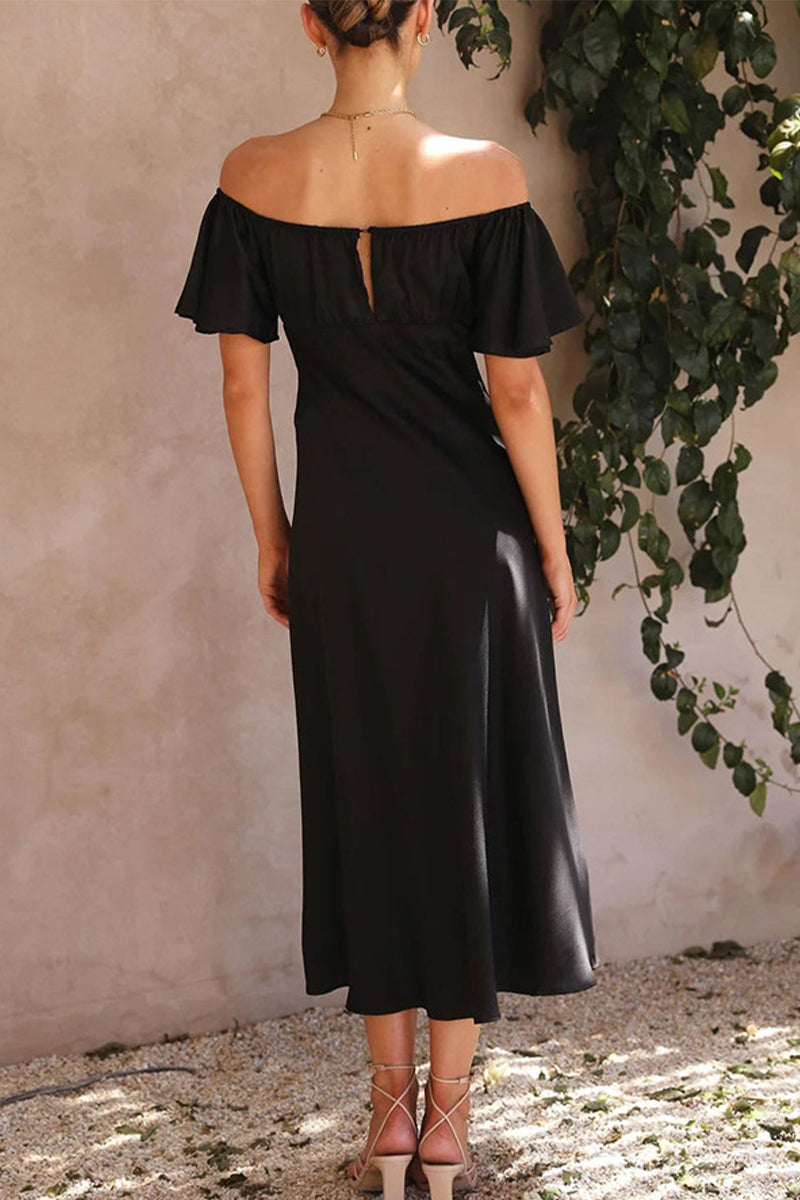 WW | Sexy Celebrities Einfarbige Schlitz Off The Shoulder Gefaltete Kleider