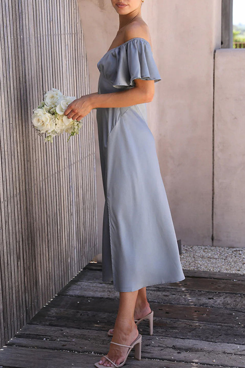 WW | Sexy Celebrities Einfarbige Schlitz Off The Shoulder Gefaltete Kleider