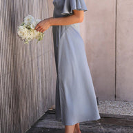 WW | Sexy Celebrities Einfarbige Schlitz Off The Shoulder Gefaltete Kleider