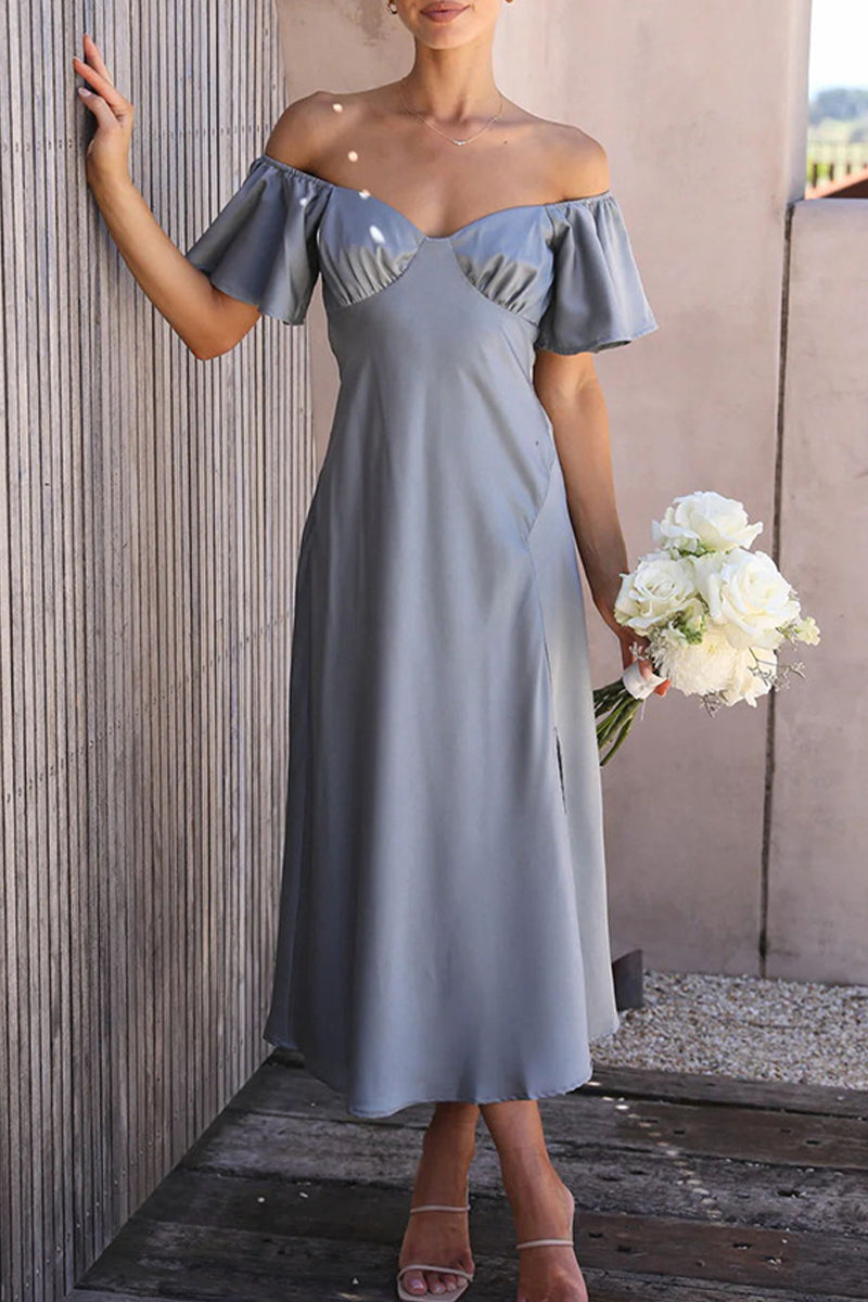 WW | Sexy Celebrities Einfarbige Schlitz Off The Shoulder Gefaltete Kleider