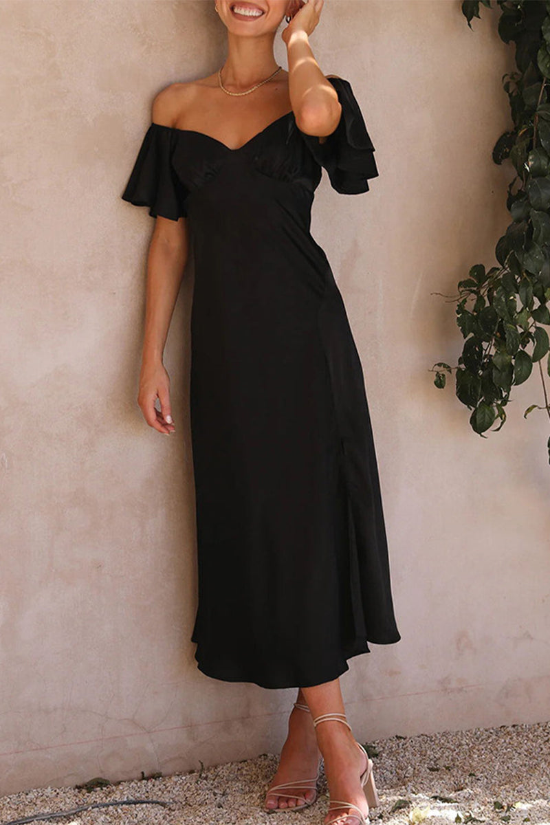 WW | Sexy Celebrities Einfarbige Schlitz Off The Shoulder Gefaltete Kleider