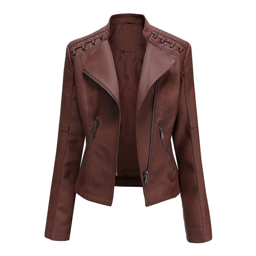 WW Enganliegende Lederjacke Mit Schulternaht Für Damen | Perfekt Für Lässige Tage