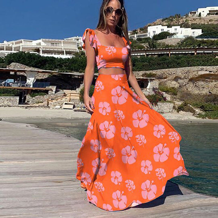 W&W Mode | Bedrucktes ärmelloses Zweiteiler-Kleid-Set