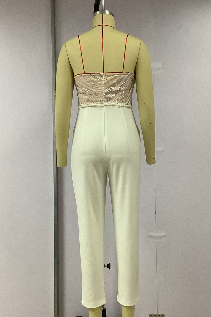 WW | Sexy Solid Bestickte Pailletten Patchwork Trägerlos Regelmäßig Overall