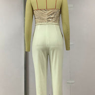 WW | Sexy Solid Bestickte Pailletten Patchwork Trägerlos Regelmäßig Overall