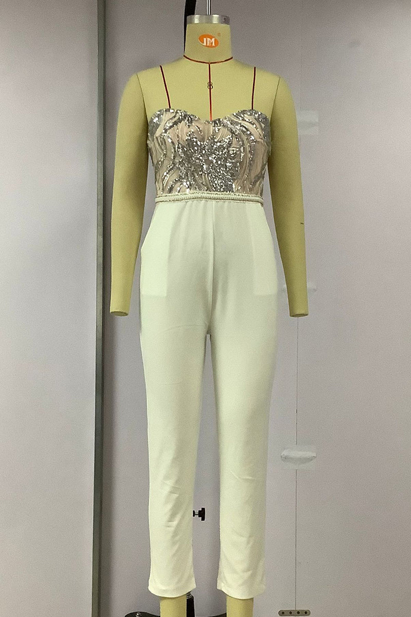 WW | Sexy Solid Bestickte Pailletten Patchwork Trägerlos Regelmäßig Overall
