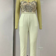 WW | Sexy Solid Bestickte Pailletten Patchwork Trägerlos Regelmäßig Overall