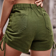 WW | Legere Einfarbige Kordelzug Hohe Taille Regelmäßige Denim Shorts