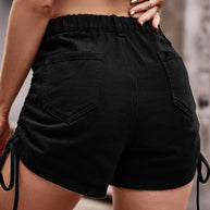 WW | Legere Einfarbige Kordelzug Hohe Taille Regelmäßige Denim Shorts