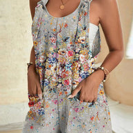 WW | Lässig Druck Patchwork Tasche U Ausschnitt Lose Jumpsuits- 10 Farben