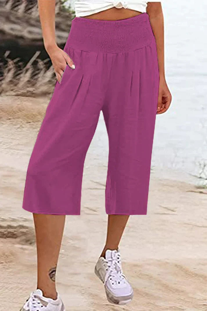 W&W Mode - Einfache Hose mit hoher Taille und weitem Bein, einfarbig, mittlere Länge