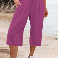 W&W - Einfache Hose mit hoher Taille und weitem Bein, einfarbig, mittlere Länge