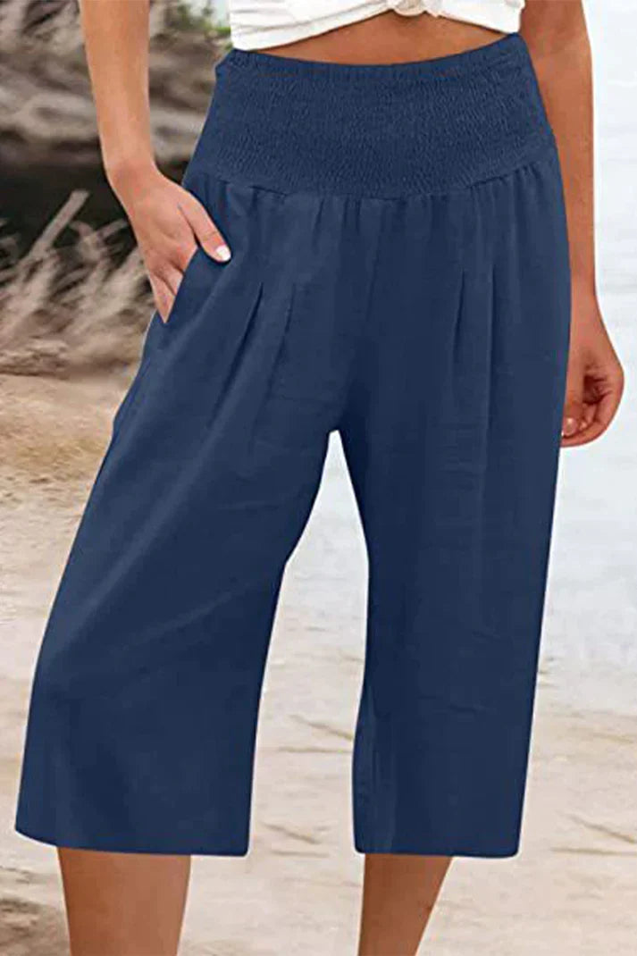 W&W Mode - Einfache Hose mit hoher Taille und weitem Bein, einfarbig, mittlere Länge