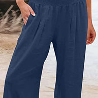 W&W - Einfache Hose mit hoher Taille und weitem Bein, einfarbig, mittlere Länge